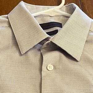 Men's Calvin Klein Taupe and White Polka Dot Button Down Dress Shirt Lg Slim FIt